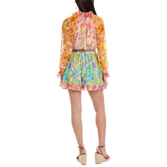 Zimmermann Womens Raie Silk Playsuit, Orange - Picture 2 of 3